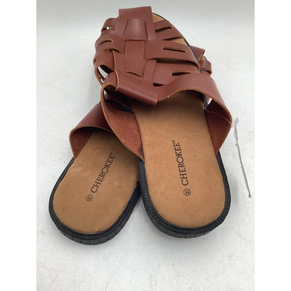 Cherokee Mens Brown Fisherman Slide‎ Sandals Woven Cage Slip On Shoes Size 11